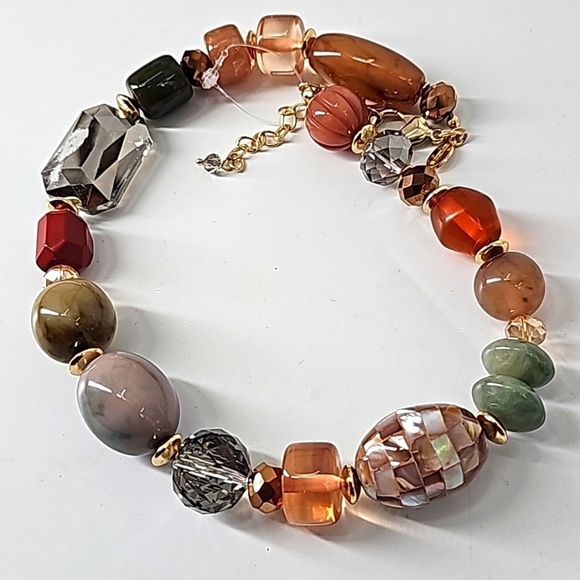 Chico's Orange Sage Gold Tone Stones & Baubles Necklace - Picture 3 of 14